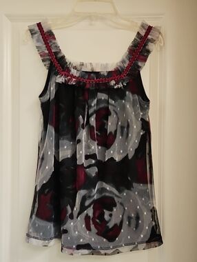 Express Sheer Floral Polka-Dot Camisole in Black and Burgundy